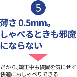 薄さ0.5ｍｍ。しゃべるときも邪魔にならない